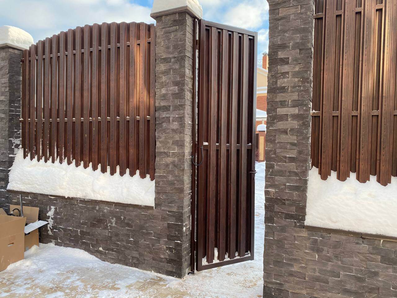 забор из штакетника printech каштан красный фото11 в Москве