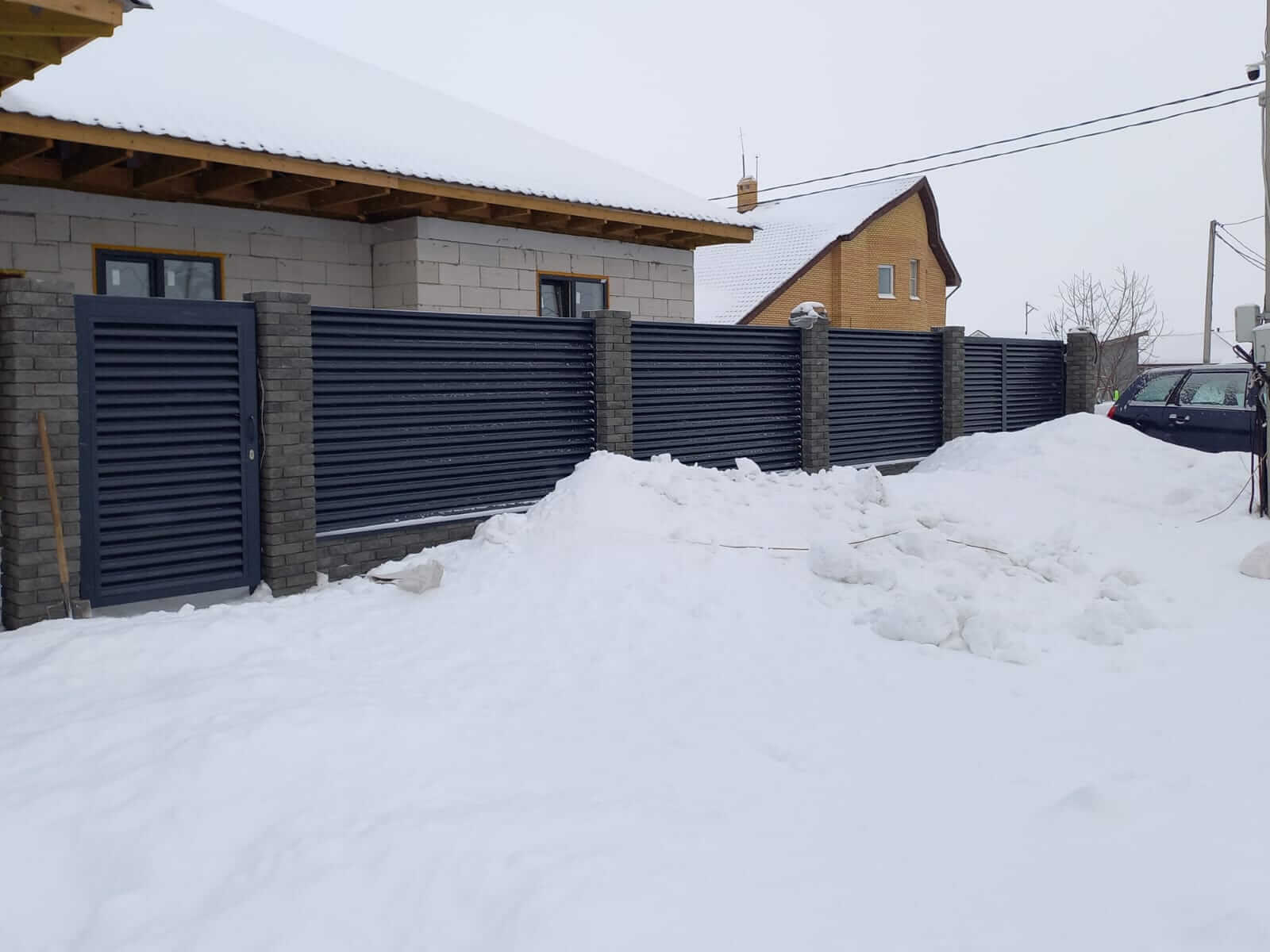 Забор из ламелей еврожалюзи 41м RAL7024/7024 Серый Графит двусторонний в Москве